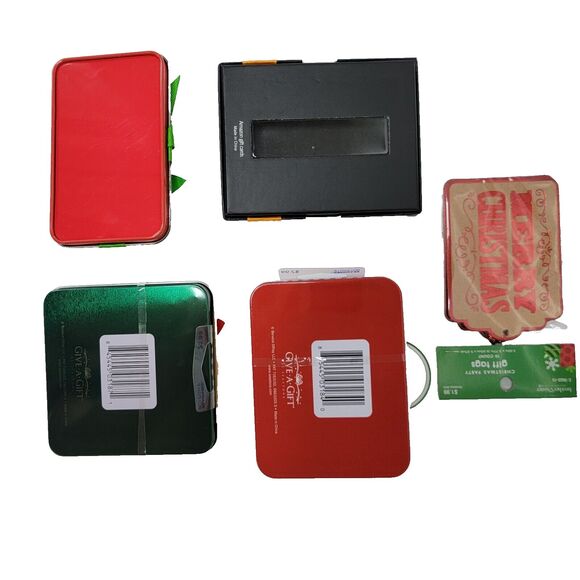 Christmas Gift Card 3 Tin Holders & 1 Cardboard (Set of 4) With 10 CT Gift Tags - Picture 3 of 4